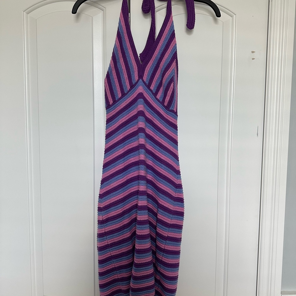 Wild Fable Multicolor crotchet Striped Backless   Halter beach coverup